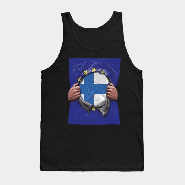 Finland Flag European Union Flag Ripped Open - Gift for Finnish From Finland Tank Top by Country Flags